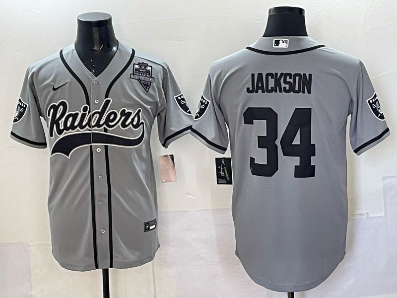 Men 2025 Oakland Raiders #34 Jackson Grey 3th generation Joint Name Nike Limited NFL Jersey style 077->oakland raiders->NFL Jersey